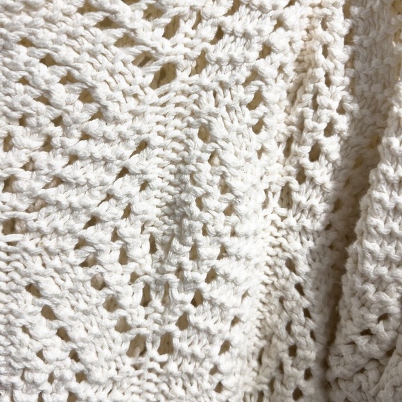 525 Sweater Open Knit Pullover Cotton One Size Ivory Cream Coastal Boho - Picture 4 of 4